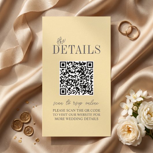 Elegante Boter Geel Minimalistische Trouw Qr Code Informatiekaartje