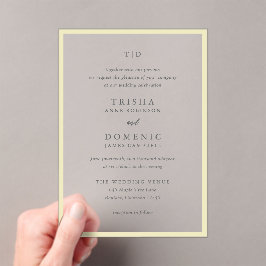 Elegante Boter Geel Monogram Moderne bruiloft Acryl Uitnodigingen