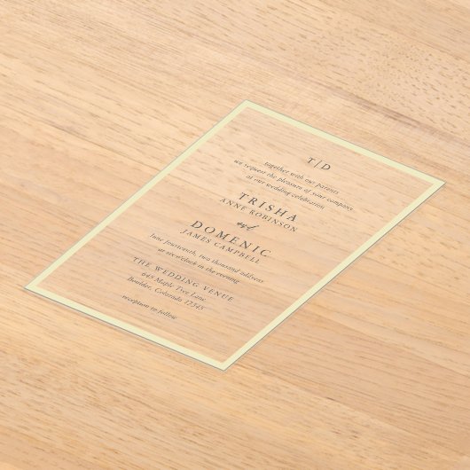 Elegante Boter Geel Monogram Moderne bruiloft Acryl Uitnodigingen (Laagn)