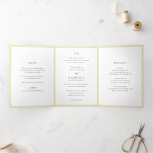 Elegante Boter Geel Monogram Moderne bruiloft Drieluik Uitnodiging