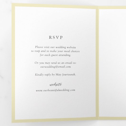 Elegante Boter Geel Monogram Moderne bruiloft Drieluik Uitnodiging (Binnenzijde eerst)