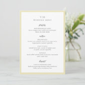 Elegante Boter Geel Monogram Moderne bruiloft Menu (Staand voorkant)