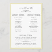 Elegante Boter Geel Monogram Moderne bruiloft Programmakaart (Achterkant)