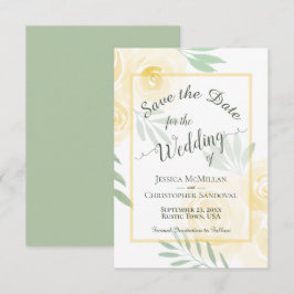 Elegante Boter Geel & Salie Rozen Boho Bruiloft Save The Date