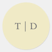 Elegante Boter Gele Monogram Moderne Trouwdag Ronde Sticker (Voorkant)