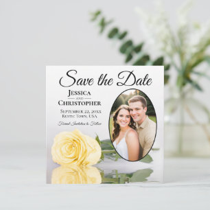 Elegante Boter Gele Roos met Ovale Foto Bruiloft Save The Date