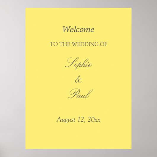 Elegante Boter Gele Trouw Welkom Poster (Voorkant)