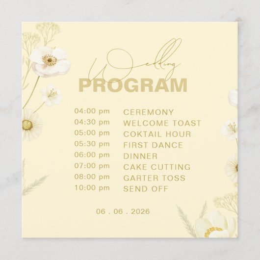 Elegante botergele botanische trouw programmakaart (Voorkant)
