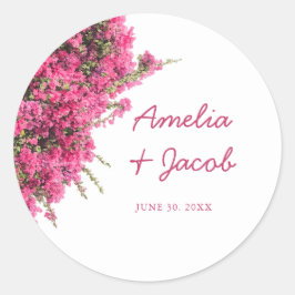Elegante Bougainvillea Romantische Trouwgunst Ronde Sticker