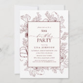 Elegante Bourgogne 50e verjaardag Floral Line Art Kaart (Voorkant)