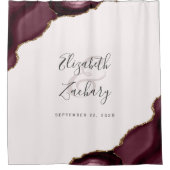 Elegante Bourgogne Agaat Blush Goud Bruiloft Douchegordijn (Voorkant)