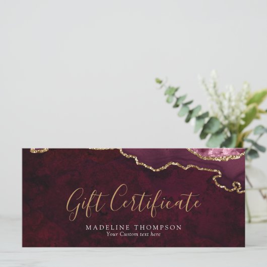 Elegante Bourgogne Agaat Cadeaubon Cadeau Kaart (Staand voorkant)