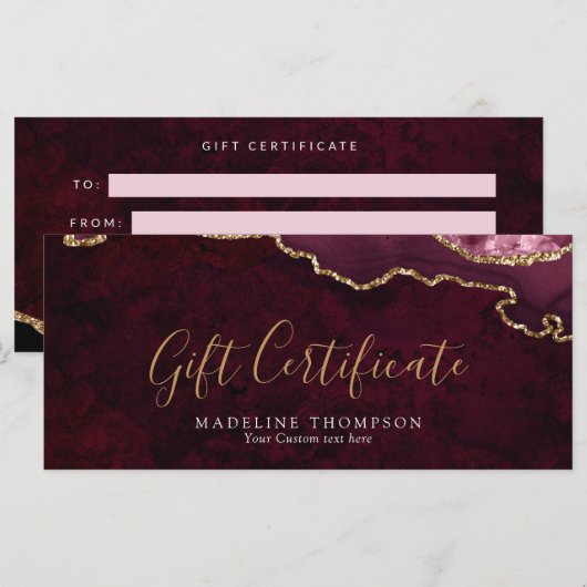 Elegante Bourgogne Agaat Cadeaubon Cadeau Kaart (Voorkant / Achterkant)