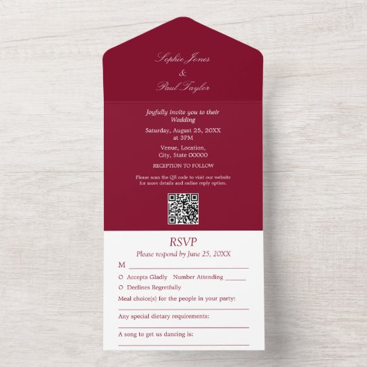 Elegante Bourgogne Alles in Een Bruiloft Uitnodige All In One Uitnodiging (Binnen)