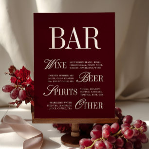 Elegante Bourgogne Bar Menu Drinken Trouwtafel