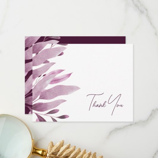 Elegante Bourgogne Big Leaves Bruiloft Dank u Kaar Bedankkaart (Voorkant / Achterkant in situ)