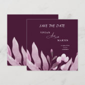 Elegante Bourgogne Big Leaves Monogram Save the Da Kaart (Voorkant / Achterkant)