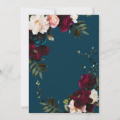 Elegante Bourgogne & Blauwe Bloemen Bruidsbrunch Kaart (Achterkant)