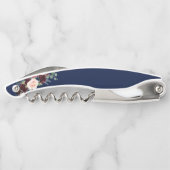 Elegante Bourgogne Blauwe Bloemen bruiloft Kurkentrekker (Achterkant)