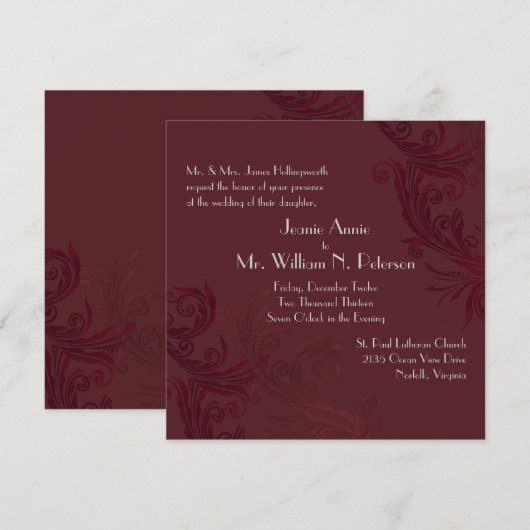 Elegante Bourgogne bloeien bruiloft uitnodiging (Voorkant / Achterkant)