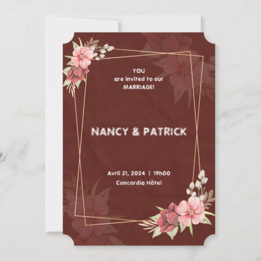 Elegante Bourgogne Bloem Bruiloft Uitnodiging (Voorkant)