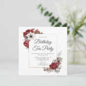 Elegante Bourgogne Bloemen 50ste Verjaardag Tea Pa Kaart (Staand voorkant)