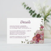 Elegante Bourgogne Bloemen Bruiloft Detail kaart (Staand voorkant)