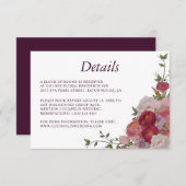 Elegante Bourgogne Bloemen Bruiloft Detail kaart (Voorkant / Achterkant)