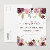 Elegante Bourgogne Bloemen Floral Save the Date Aankondigingskaart (Voorkant / Achterkant)