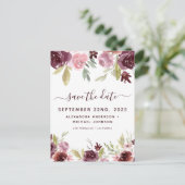 Elegante Bourgogne Bloemen Floral Save the Date Aankondigingskaart (Staand voorkant)