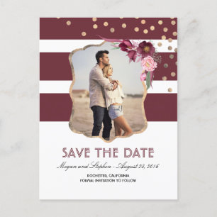 Elegante Bourgogne Bloemen Foto Save the Date Aankondigingskaart