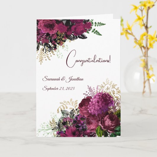 Elegante Bourgogne Bloemen gepersonaliseerde bruil Kaart (Gele Bloem)