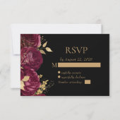 Elegante Bourgogne Bloemen Goud Zwart Huwelijk RSVP Kaartje (Voorkant)