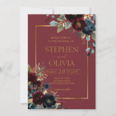 Elegante Bourgogne Bloemen & Groen bruiloft Kaart (Voorkant)