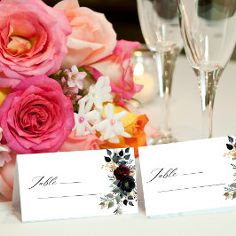 Elegante Bourgogne Bloemen & Groen bruiloft Plaatskaartje