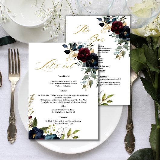 Elegante Bourgogne Bloemen & Groen Menu