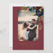 Elegante Bourgogne Bloemen & Groen Save The Date (Achterkant)