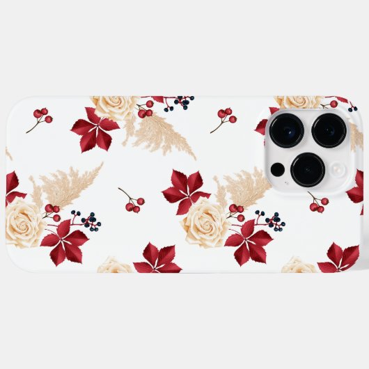 Elegante Bourgogne Bloemen Herfst iPhone Case (Achterkant (horizontaal))
