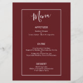 Elegante Bourgogne Bloemen - Huwelijksreceptie Men Menu (Achterkant)