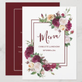 Elegante Bourgogne Bloemen - Huwelijksreceptie Men Menu (Voorkant / Achterkant)