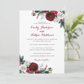 Elegante Bourgogne Bloemen Kerstbruiloft Kaart (Staand voorkant)