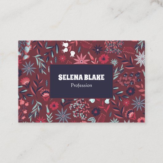 Elegante Bourgogne Bloemen | Modern en professione Visitekaartje (Voorkant)