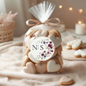 Elegante Bourgogne Bloemen Monogram Initiaal bruil Ronde Sticker