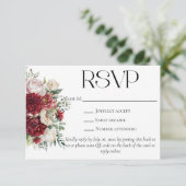 Elegante Bourgogne Bloemen QR Code Trouwwebsite RSVP Kaartje (Staand voorkant)