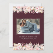 Elegante Bourgogne Bloemen Roze Huwelijk Save the  Kaart (Achterkant)