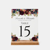Elegante Bourgogne Bloemen Trouwtafel Acryl Bord (Voorkant)