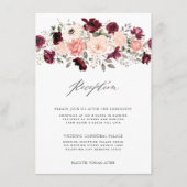 Elegante Bourgogne Blush Bloemen Bruiloft Receptie Informatiekaartje (Voorkant)