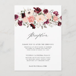 Elegante Bourgogne Blush Bloemen Bruiloft Receptie Informatiekaartje