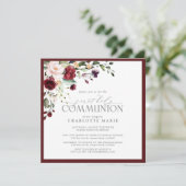 Elegante Bourgogne Blush Bloemen Eerste Heilige Co Kaart (Staand voorkant)