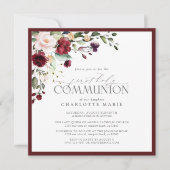 Elegante Bourgogne Blush Bloemen Eerste Heilige Co Kaart (Voorkant)